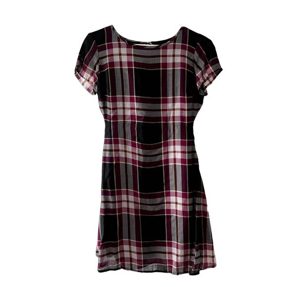 LOFT Women's Petit Mini Dress Short Sleeves Size 00P Plaid - Picture 2 of 10